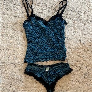 Jolie Blue and Black Leopard Chemise Set
